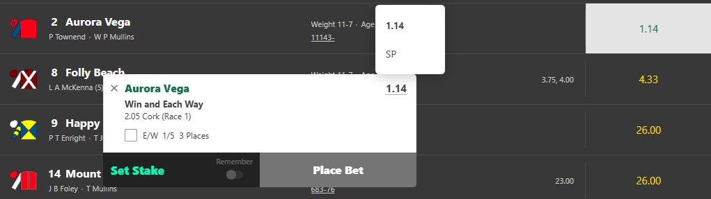 Bet365 SP Bet slip